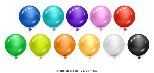 Balloon set isolated on transparent background. Festive colorful decorative 3d render object. birthday party celebration, holidays design. Halloween festive decorations