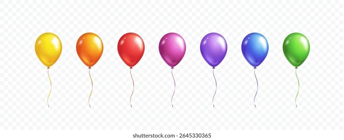 Balloon set isolated on transparent background. Vector colorful festive 3d helium balloons template for anniversary, birthday party design	
