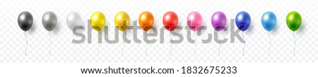 Balloon set isolated on transparent background. Vector realistic gold, silver, white, golden colorful and black festive 3d helium balloons template for anniversary, birthday party design