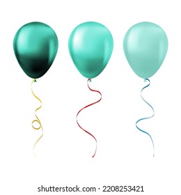 Balloon set isolated on white background Set of turquoise balloons