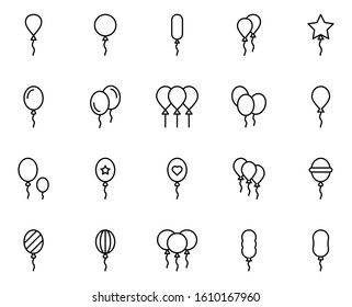 Balloon set line icons in flat design with elements for web site design and mobile apps.  Collection modern infographic logo and symbol. Balloon vector line pictogram