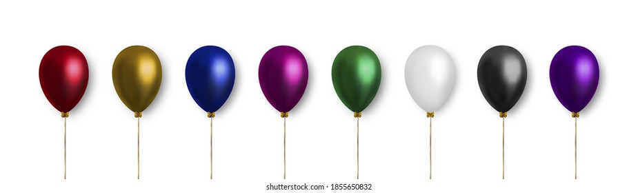 Balloon set. Realistic vector clipart for decoration. Multicolored balloons isolated on white background. Decoration elements.