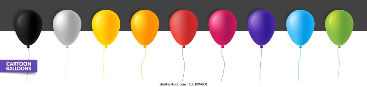 Balloon set. Vector illustration of shiny colorful glossy balloons. Realistic air 3d balloons isolated on white background. Big collection of different nice balloons.