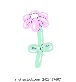 Balloon in shape of Flower. Pink Flower. Colorful inflatable flower made of twisted balloons. Design element for greeting card, invitation card, print, flyer, banner. Vector flat illustration