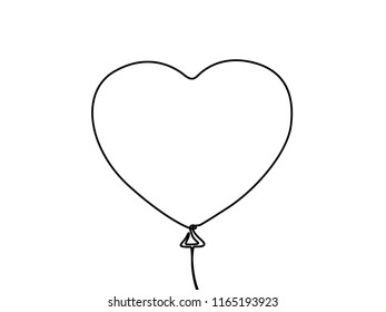 A balloon in the shape of a heart. Continuous line drawing. Vector illustration.