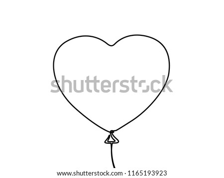 A balloon in the shape of a heart. Continuous line drawing. Vector illustration.