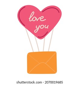 A balloon in the shape of a heart and an envelope. Postcard design. Happy Valentine's day background. valentine's day