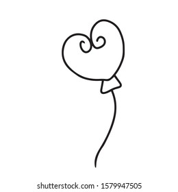 A balloon in the shape of a heart. Hand drawn isolated on white background.Design for greeting card, banner, coloring.