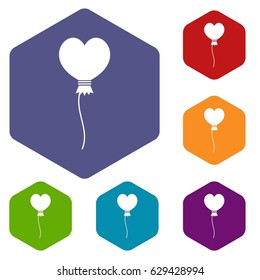 Balloon in the shape of heart icons set hexagon isolated vector illustration
