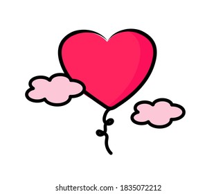 Globo en forma de corazón sobre fondo blanco. Caricatura. Ilustración vectorial.