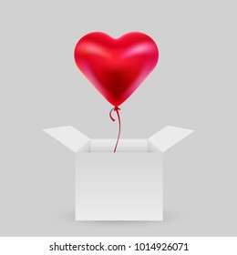 Balloon in the shape of a heart with an open box. Valentine's Day. The concept of love. Vector illustration