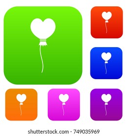 Balloon in the shape of heart set icon color in flat style isolated on white. Collection sings vector illustration