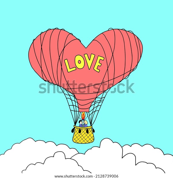 Balloon Shape Heartcouple Love Cartoon Style Stock Vector (Royalty Free ...