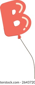 Um balão na forma da letra B com uma corda em estilo cartoon. O balão em forma de carta flutua para cima, anexado a uma linha fina. Ilustração de vetor de desenhos animados.