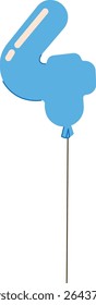 A balloon shaped like the number four with a glossy finish and a thin string. The numeral form is depicted in a playful style. Cartoon vector illustration.