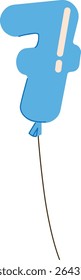 A balloon shaped like the number seven with a shiny surface in a cartoon style. The numeral balloon floats with a string attached, depicted in a playful art form. Cartoon vector illustration.