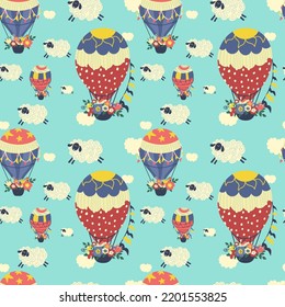 Balloon and sheep clouds. seamless pattern. children's print