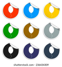 Balloon sign icon. Birthday air balloon with rope or ribbon symbol. Circle flat button with shadow. Vector icon