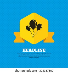 Balloon sign icon. Birthday air balloon with rope or ribbon symbol. Yellow label tag. Circles seamless pattern on back. Vector