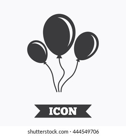 Balloon sign icon. Birthday air balloon with rope or ribbon symbol. Graphic design element. Flat balloon symbol on white background. Vector