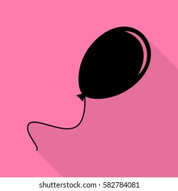 Balloon sign illustration. Black icon with flat style shadow path on pink background.