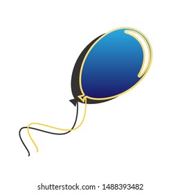 Balloon sign illustration. Blue icon with gold contour with dark gray shadow at white background. Illustration.