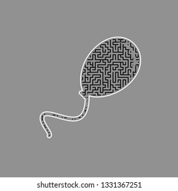 Balloon sign illustration. Vector. Black maze filled icon with white border at gray background.