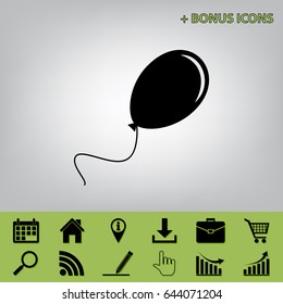 Balloon sign illustration. Vector. Black icon at gray background with bonus icons at celery ones