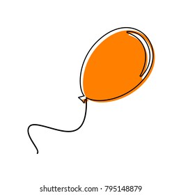Balloon sign illustration. Vector. Black line icon with shifted flat orange filled icon on white background. Isolated.