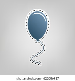 Balloon sign illustration. Vector. Blue icon with outline for cutting out at gray background.