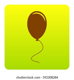Balloon sign illustration. Vector. Brown icon at green-yellow gradient square with rounded corners on white background. Isolated.