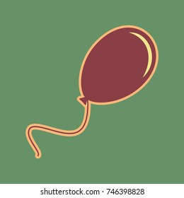 Balloon sign illustration. Vector. Cordovan icon and mellow apricot halo with light khaki filled space at russian green background.