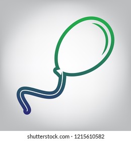Balloon sign illustration. Vector. Green to blue gradient contour icon at grayish background with light in center.