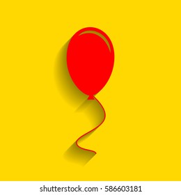 Balloon sign illustration. Vector. Red icon with soft shadow on golden background.