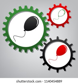 Balloon sign illustration. Vector. Three connected gears with icons at grayish background.