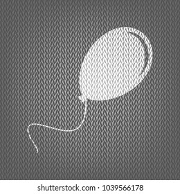Balloon sign illustration. Vector. White knitted icon on gray knitted background. Isolated.