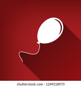 Balloon sign illustration. Vector. White icon with limitless shadow at ruby red background.