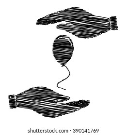 Balloon sign. Save or protect symbol by hands with scribble effect.