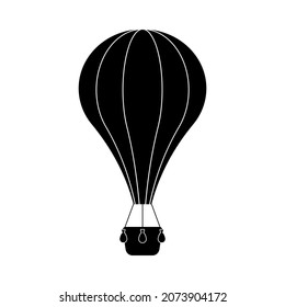 Balloon silhouette. Air transport for travel. Black on white background, vector illustration