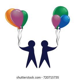 balloon and silhouette people in flat design