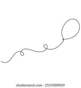 Balloon single line art, continuous one line drawing of  Isolated outline vector icon 