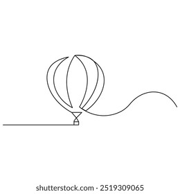 Balão de uma única arte de linha, desenho contínuo de uma linha de Isolated outline vetor ícone 