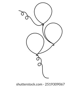 Globo de una sola línea de arte, dibujo continuo de una línea de icono de Vector de contorno aislado 