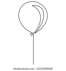 Globo de una sola línea de arte, dibujo continuo de una línea de icono de Vector de contorno aislado 