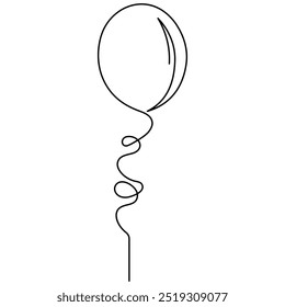 Balão de uma única arte de linha, desenho contínuo de uma linha de Isolated outline vetor ícone 