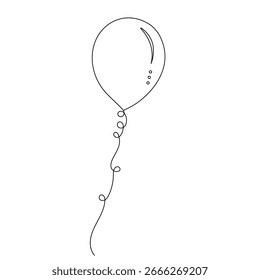 Globo de una sola línea de arte, dibujo continuo de una línea de icono de Vector de contorno aislado