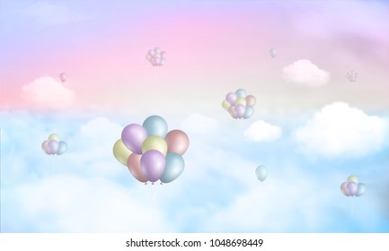 balloon in the sky with clouds. cartoon design. Vector illustration