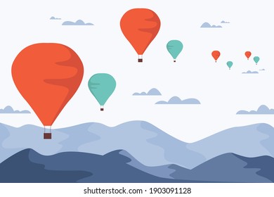 Balloon Sky Landscape - Vector Stock Illustration 