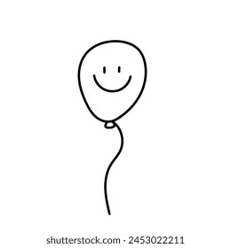 Balloon with a smile in doodle style. Isolated on white background