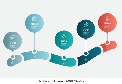 Ballon Schritte Infografiken Timeline Business Workflow Bericht Vorlage Hintergrund mit Geschäftszeile Symbol 5 Schritte für Business-Präsentation Vektorgrafik